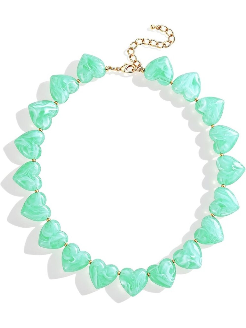 Women's Mint Green Shell Resin Heart Choker Vintage Chunky Statement Jewelry